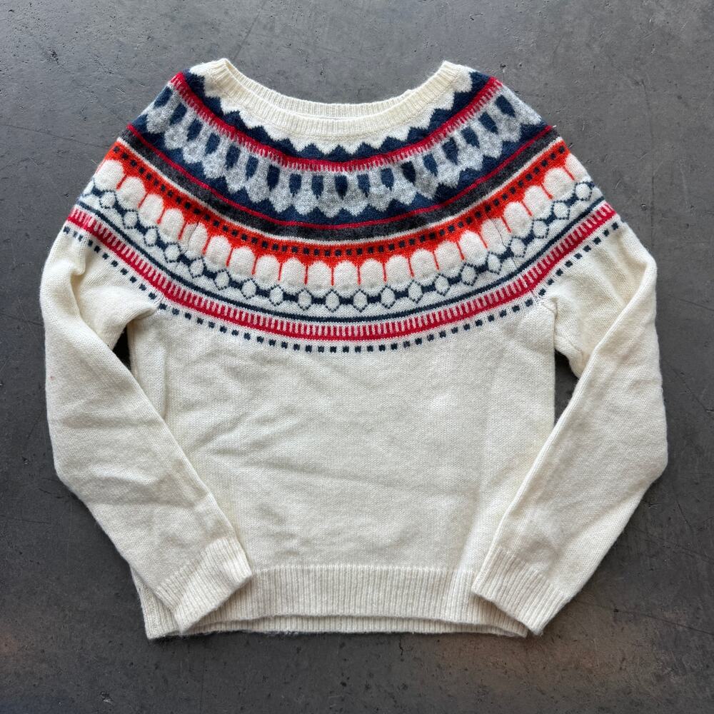 Vintage Y2k GAP Winter Cream Navy Pullover Crewneck Longsleeve Sweater Large
